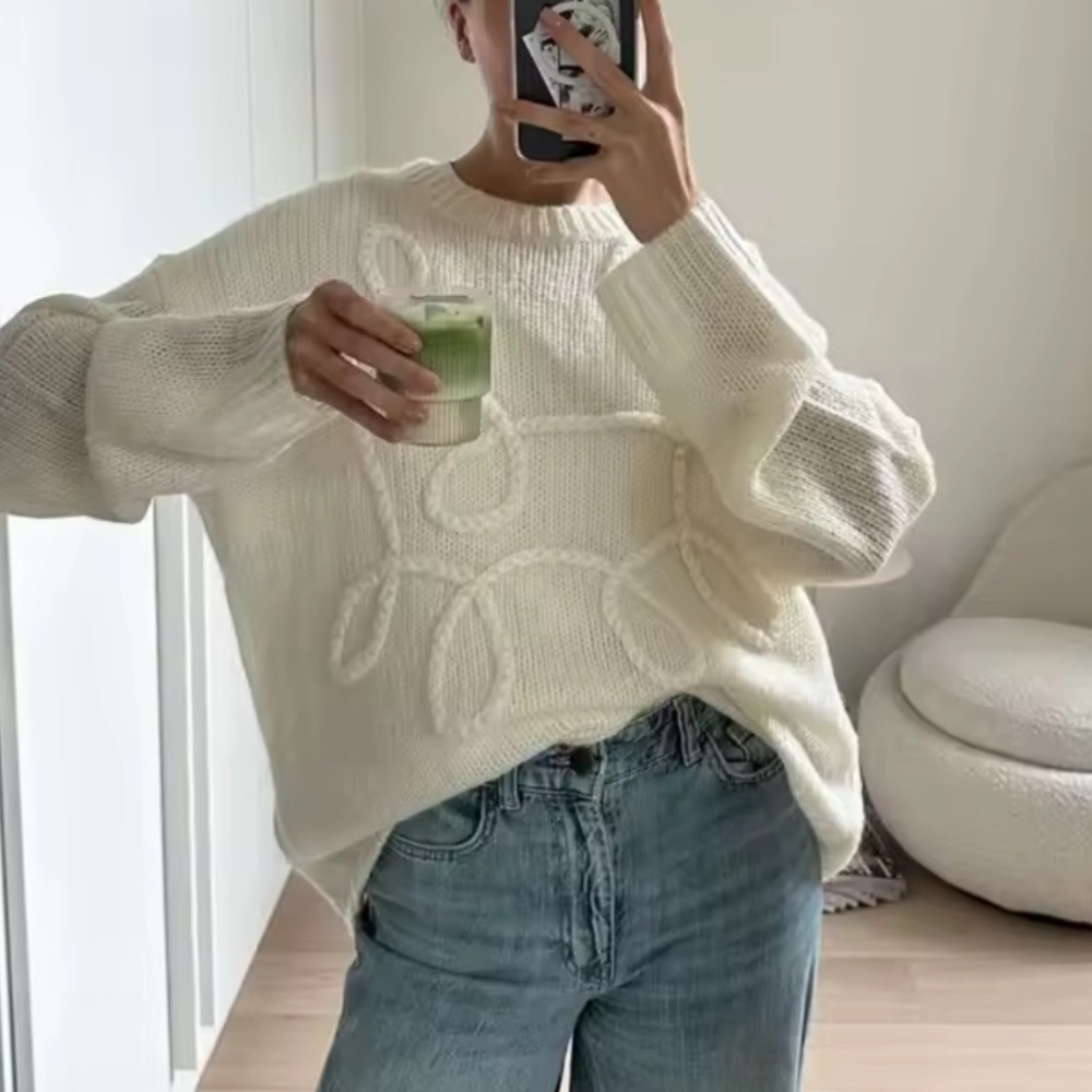 NEW Abstract in White Cozy White Oversized Sweater